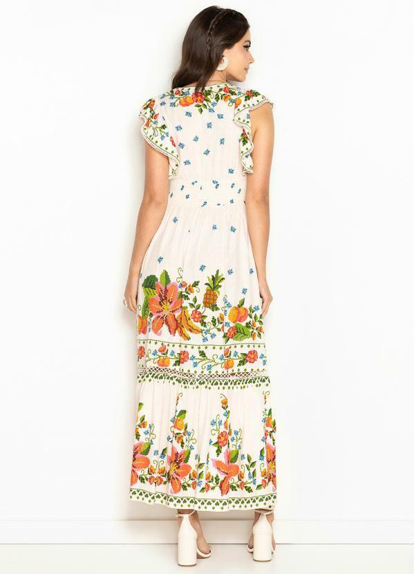 Farm - Vestido Cropped de Laise Vitamina de Verão Bege 2