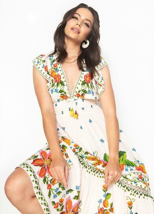 Farm - Vestido Cropped de Laise Vitamina de Verão Bege 3