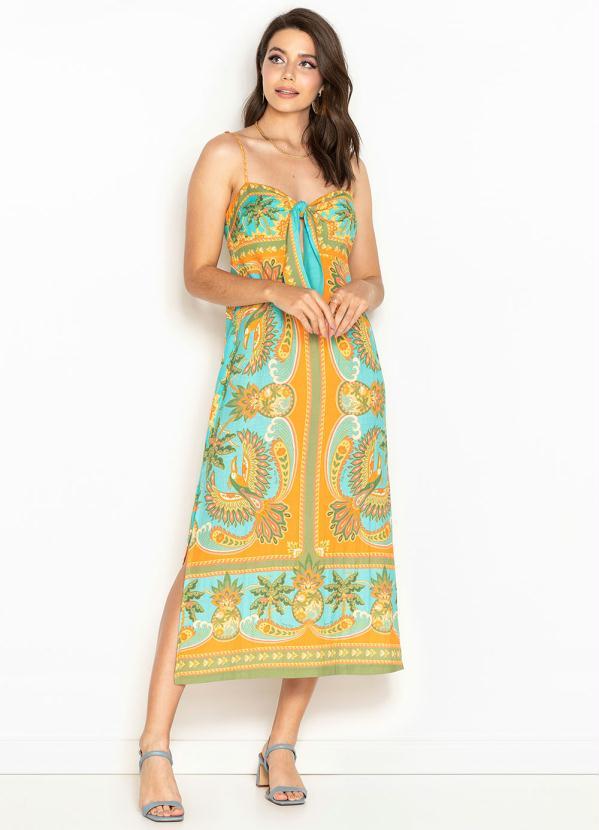 Farm - Vestido Cropped de Viscolinho Tucano PraianoAzul