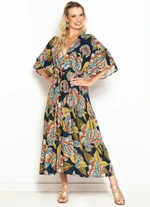 Farm - Vestido Cropped de Viscose Floral Espectro Estampado - FARM