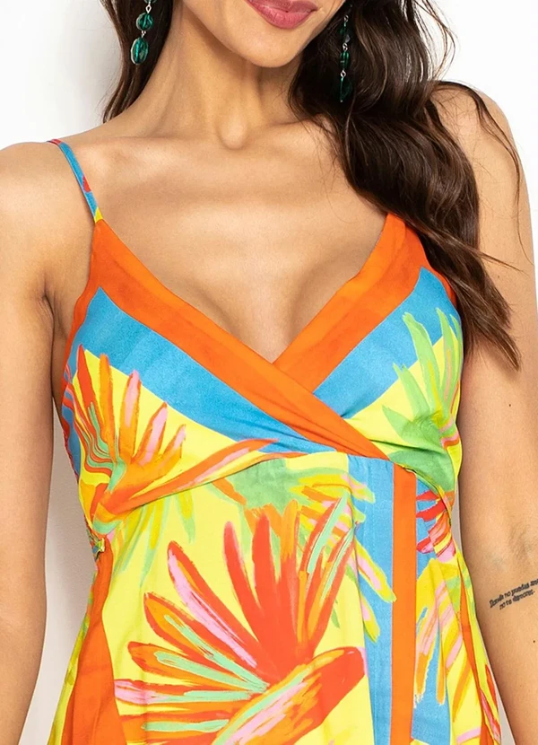 Farm - Vestido Cropped de Viscose Pássaros Pintados Lenço Amarelo 3