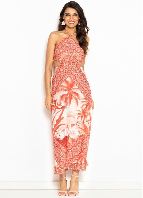 Farm - Vestido Cropped de Viscose Praia do Interior Vermelho