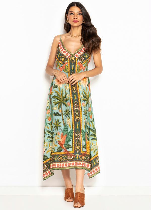 Farm - Vestido Cropped de Viscose Samba das Araras Verde