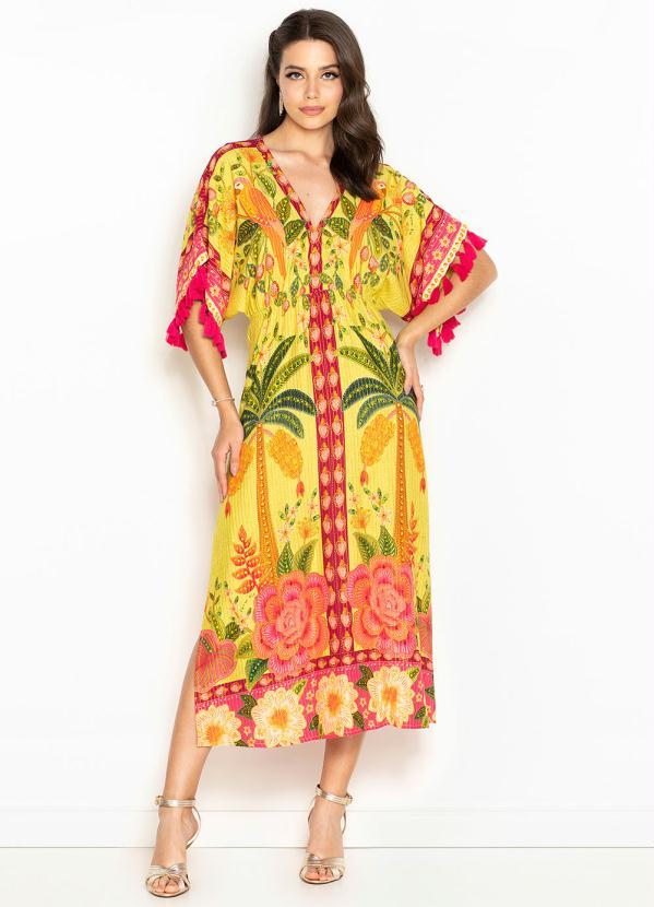 Farm - Vestido Cropped de Viscose Verão Tropical Verde