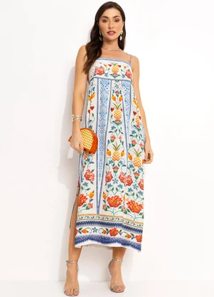 Farm - Vestido Cropped em Viscose Off White - FARM