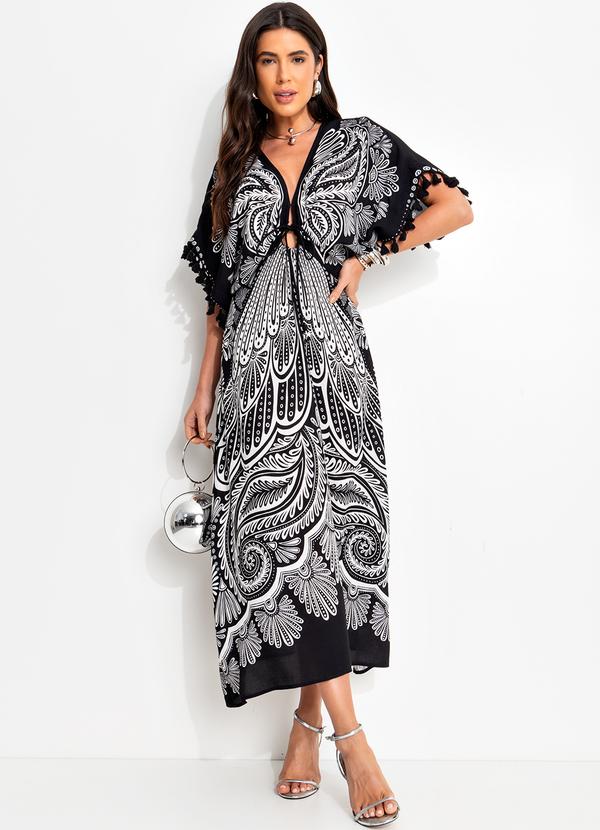 Farm - Vestido Cropped em Viscose Preto