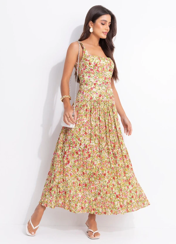 Farm - Vestido Cropped Flor de Fruta Bege
