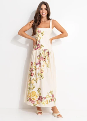 Farm - Vestido Cropped Flor de Roma Bege - FARM