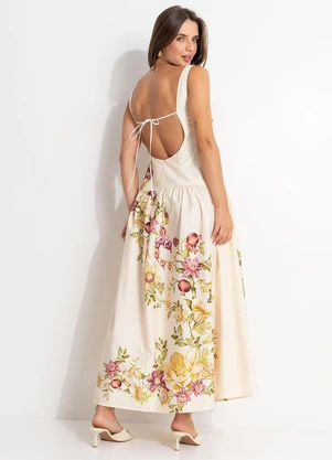 Farm - Vestido Cropped Flor de Roma Bege - FARM