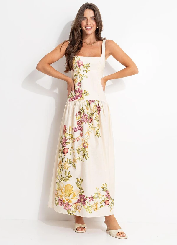 Farm - Vestido Cropped Flor de Roma Bege