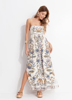 Farm - Vestido Cropped Flor do Deserto Bege - FARM