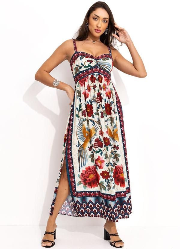 Farm - Vestido Cropped Flor em Mosaico Off White