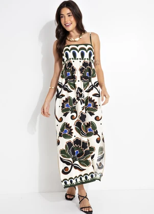 Vestido Cropped Floral Arabesque Bege Farm