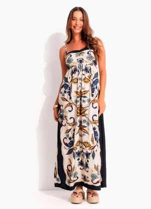 Farm - Vestido Cropped Floral Bege Bege - FARM