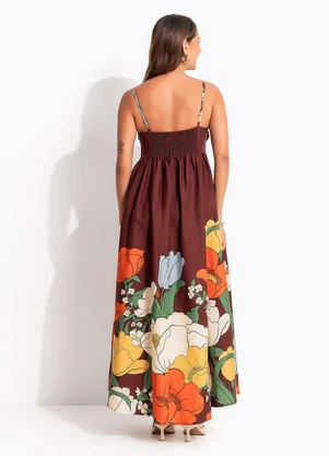 Farm - Vestido Cropped Floral Bucólico Marrom - FARM