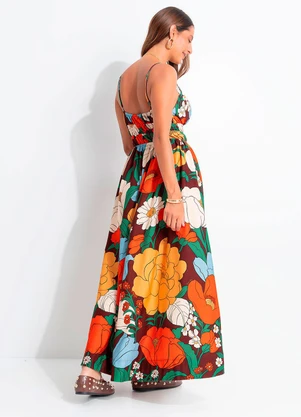 Farm - Vestido Cropped Floral Bucólico Marrom - FARM