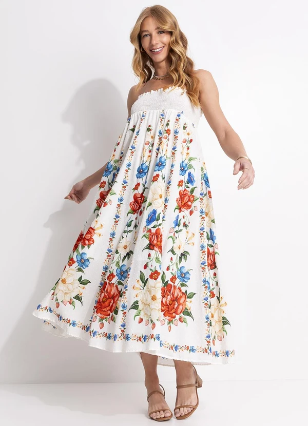 Farm - Vestido Cropped Floral Mariana Off White