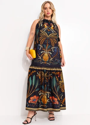 Farm - Vestido Cropped Jardim Classico Preto - FARM