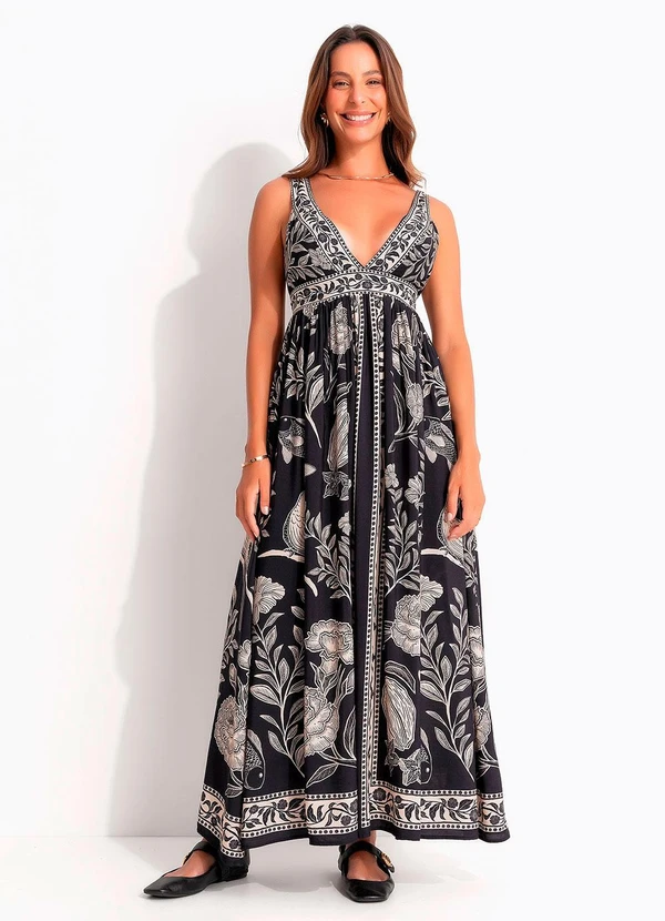 Farm - Vestido Cropped Jardim de Cordel Preto
