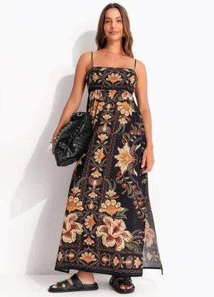 Farm - Vestido Cropped Jardim Majestoso Preto - FARM