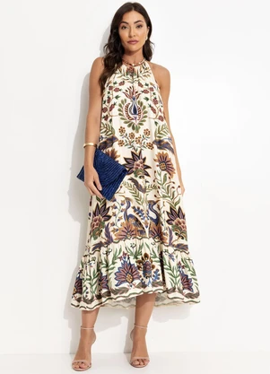 Farm - Vestido Cropped Jardim Maravilhoso Bege - FARM