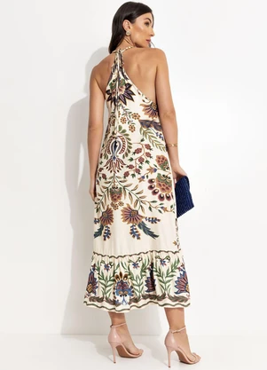 Farm - Vestido Cropped Jardim Maravilhoso Bege - FARM