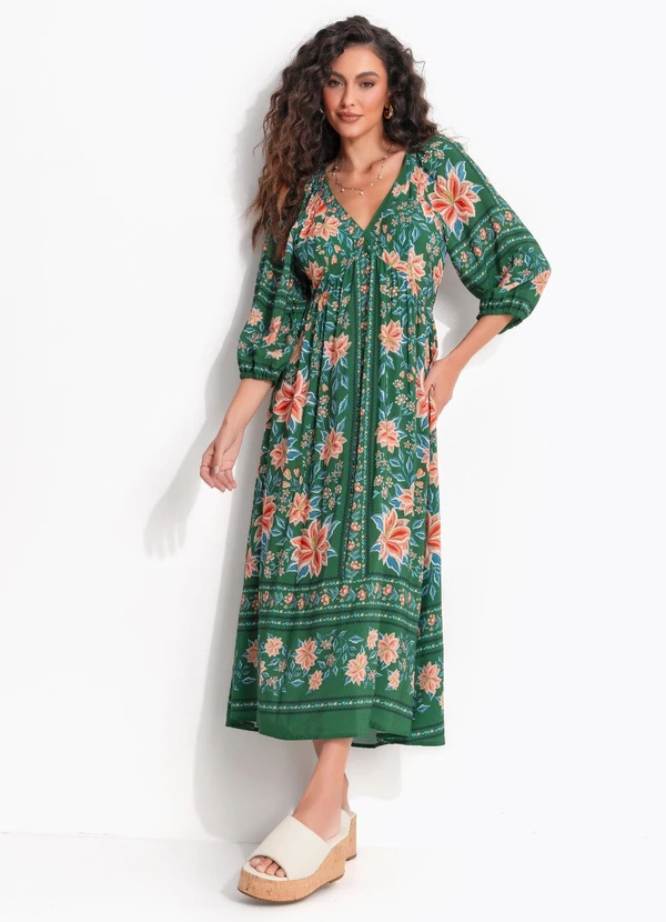 Farm - Vestido Cropped Jardm de Azaleias Verde