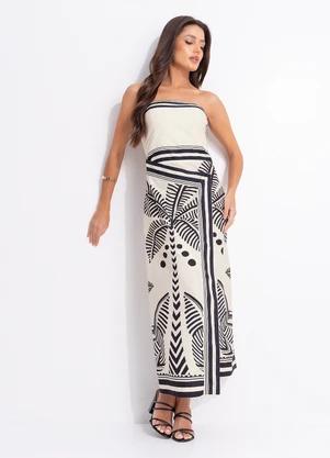 Farm - Vestido Cropped Listra Tropical Bege - FARM