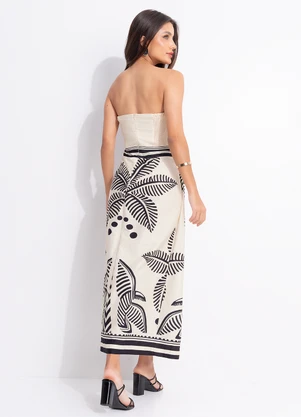 Farm - Vestido Cropped Listra Tropical Bege - FARM