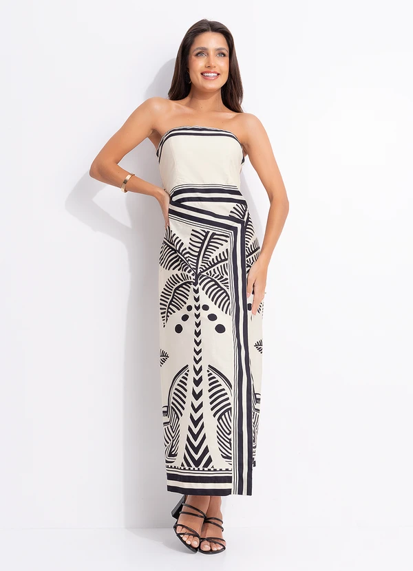 Farm - Vestido Cropped Listra Tropical Bege 3