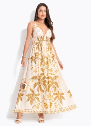 Farm - Vestido Cropped Ourinho Tropical Bege - FARM