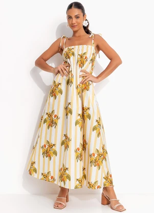 Farm - Vestido Cropped Pássaro Chic Amarelo - FARM