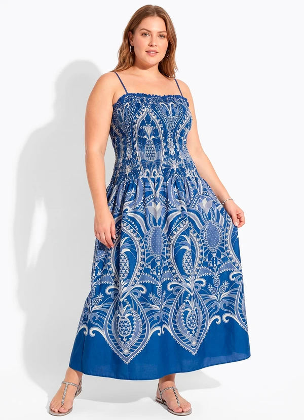 Farm - Vestido Cropped Primor de Abacaxi Azul