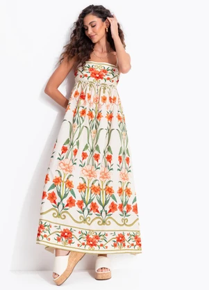 Farm - Vestido Cropped Recanto de Flor Bege - FARM