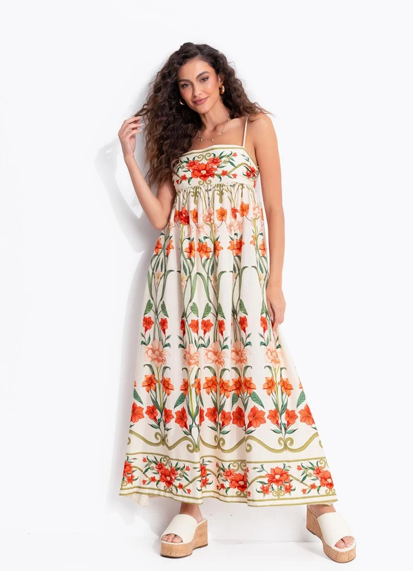 Farm - Vestido Cropped Recanto de Flor Bege