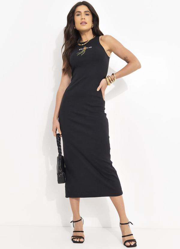 Farm - Vestido Cropped Rib Farm Rio Pássaros Preto