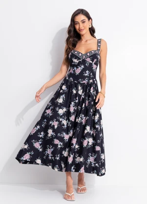 Farm - Vestido Cropped Romance Preto - FARM
