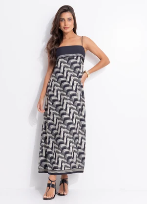 Farm - Vestido Cropped Tucanário Preto - FARM