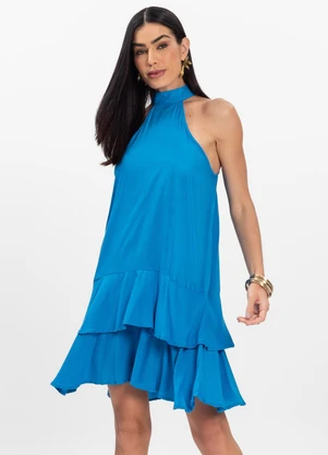 Rovitex - Vestido Curto Feminino em Viscose Style Box Azul - ROVITEX
