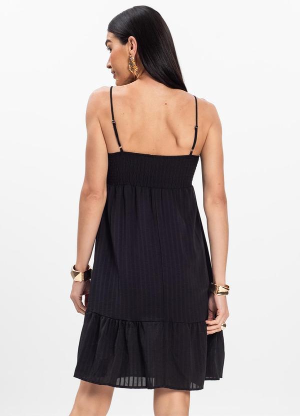 Rovitex - Vestido Curto Listrado em Chiffon Aishty Preto 2