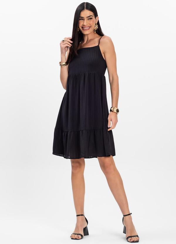 Rovitex - Vestido Curto Listrado em Chiffon Aishty Preto 3