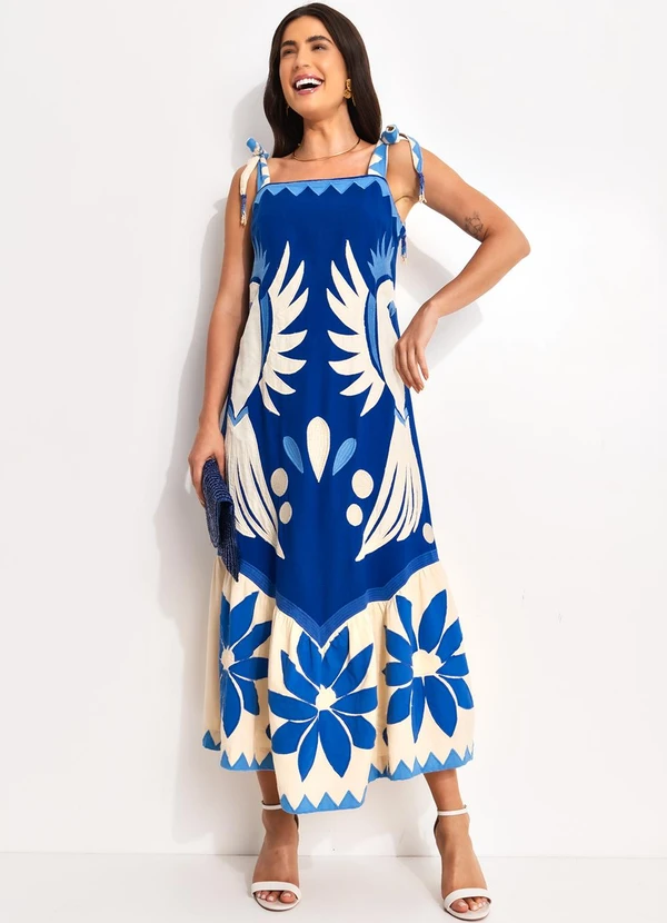 Farm - Vestido Cutwork Lenço Sonho de Mar Azul