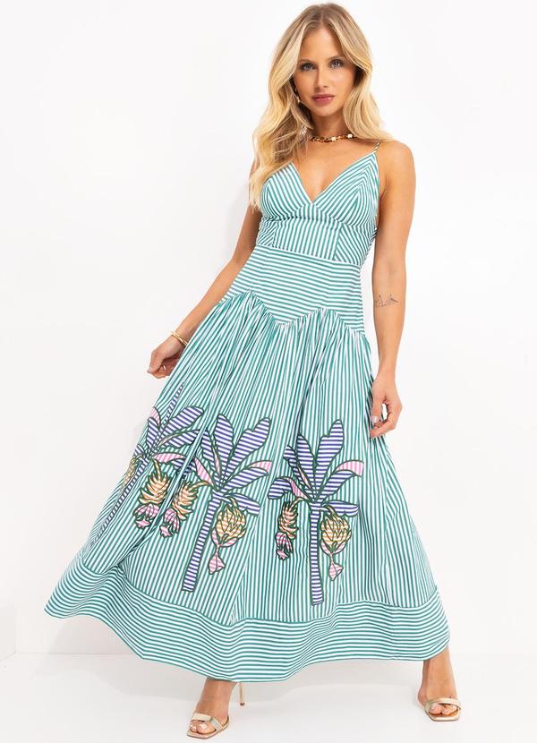 Farm - Vestido Cutwork Mix de Fio Tinto Verde