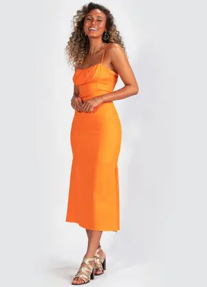 Colcci - Vestido de Alça em Viscose Laranja - COLCCI