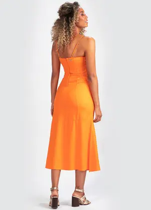 Colcci - Vestido de Alça em Viscose Laranja - COLCCI