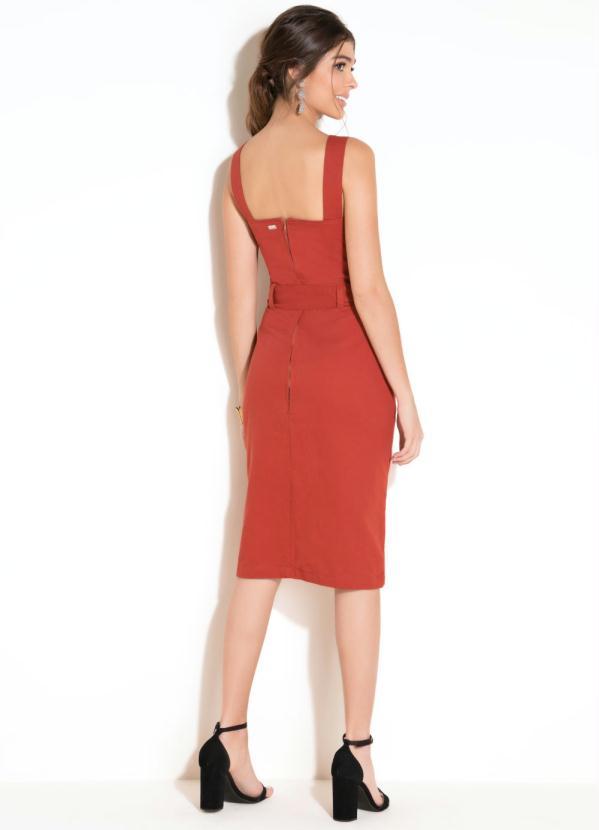Quintess - Vestido de Alças Largas e Faixa  Ferrugem 4