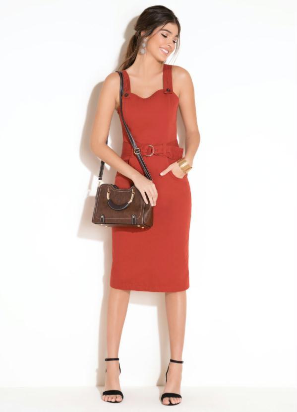 Quintess - Vestido de Alças Largas e Faixa  Ferrugem 5