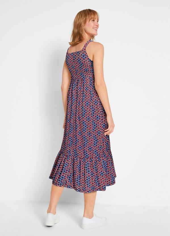 bonprix - Vestido de Alças Longuete Geométrico Vermelho 2