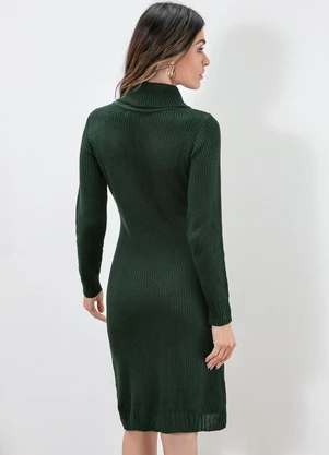 bonprix - Vestido de Tricô Gola Alta Verde Musgo - BONPRIX