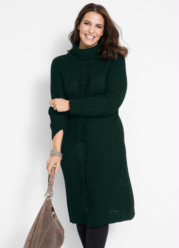 bonprix - Vestido de Tricô Gola Alta Verde Musgo 4